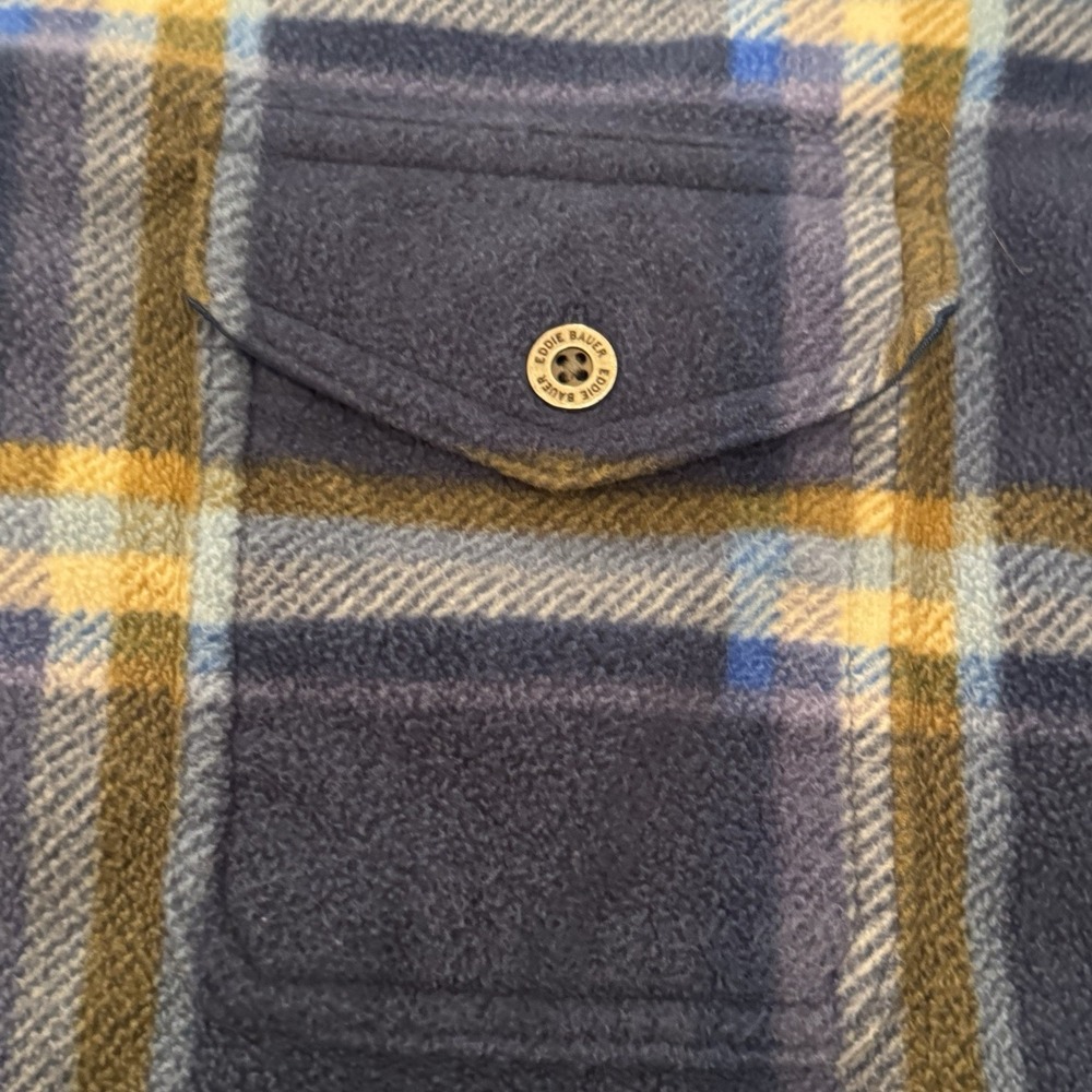 Eddie Bauer Mens XL Tall Fleece Shirt Blue Plaid Button Up Outdoor Flannel TXL - Picture 8 of 12